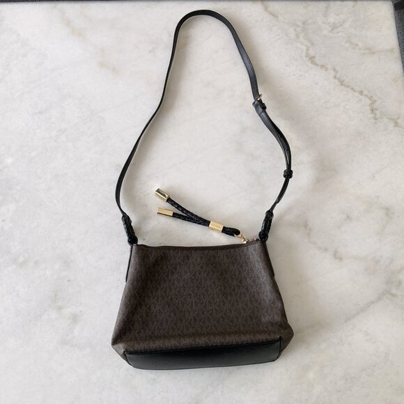 NWOT! New Michael Kors Lexington logo crossbody bag / purse, black brown gold - Picture 8 of 16